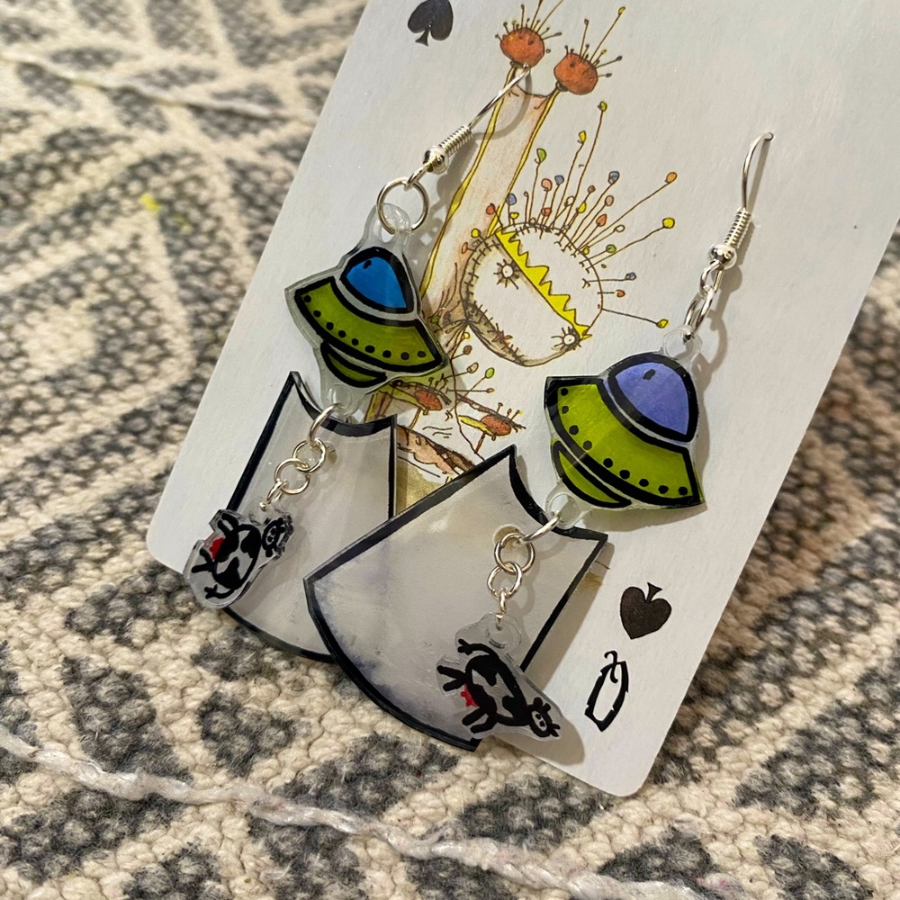 *3 $12*Handmade Recycled Plastic Cow Abduction Earrings